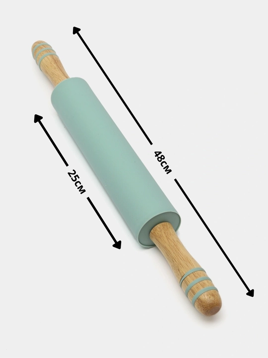 Silikon jo'va xamir yoyadigan yog'och tutqichli, ko'k 43.5 sm