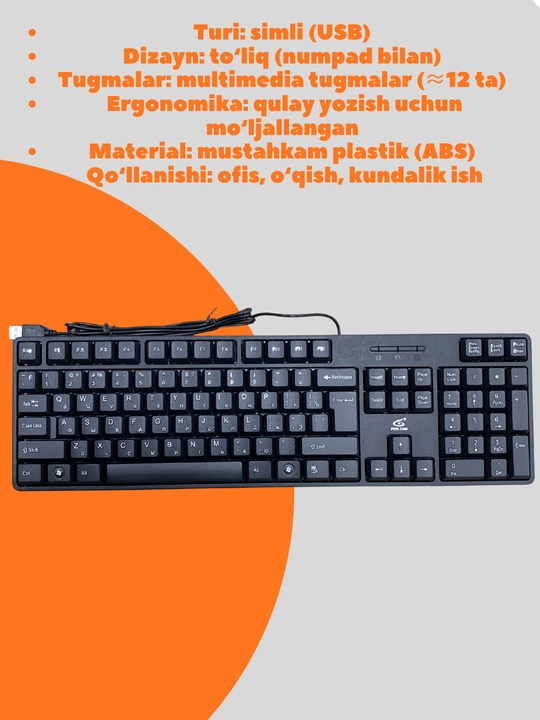 Klaviatura - USB-klaviatura, ofis ishi uchun ham, o‘yinlar uchun ham mos keladi