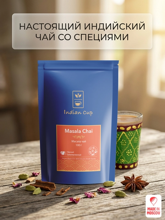 Indian Cup Ziravorli qora granullangan Masala choyi 100 g zip-paketda - 