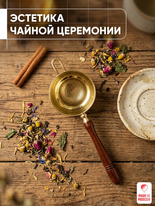 Indian Cup ситечко для чая латунное с деревянной ручкой