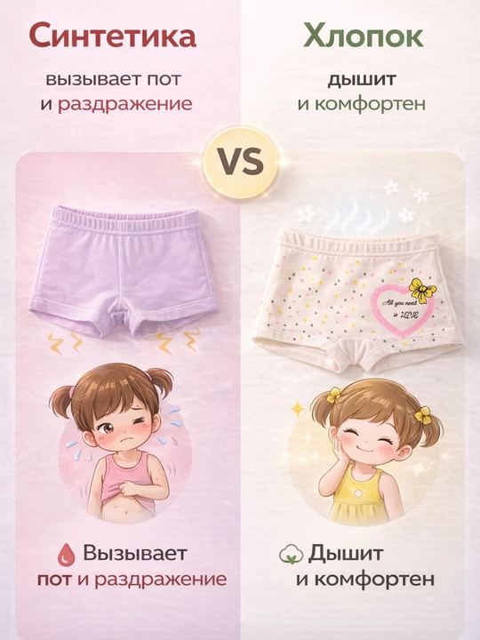 Детские хлопковые трусики-шортики для девочек, мягкие, дышащие, без раздражения