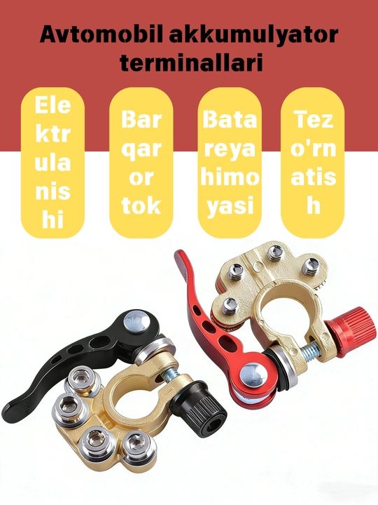 Guruch batareya terminallari, 2 dona, 4-yo'nalishli, avtomobil, yuk mashinasi, qayiq uchun