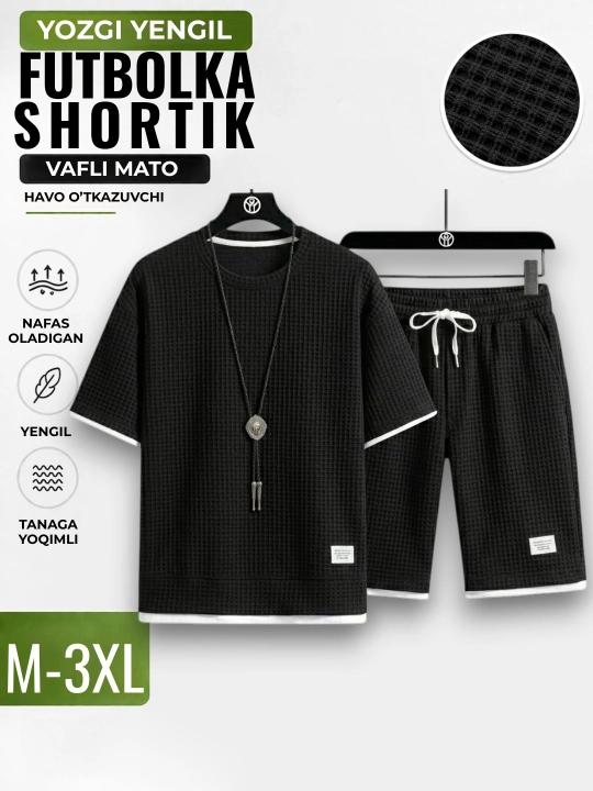 Futbolka va shortiklar Erkaklar sport to‘plami sport va dam olish kiyimlari, dvoyka - 