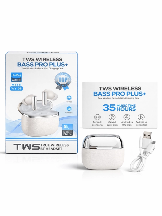 TWS simsiz quloqchin WY-08, Bluetooth, zaryad qutisi bilan, Android va iOS uchun
