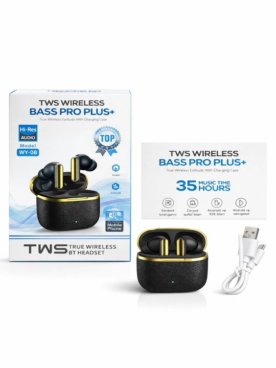 TWS simsiz quloqchin WY-08, Bluetooth, zaryad qutisi bilan, Android va iOS uchun