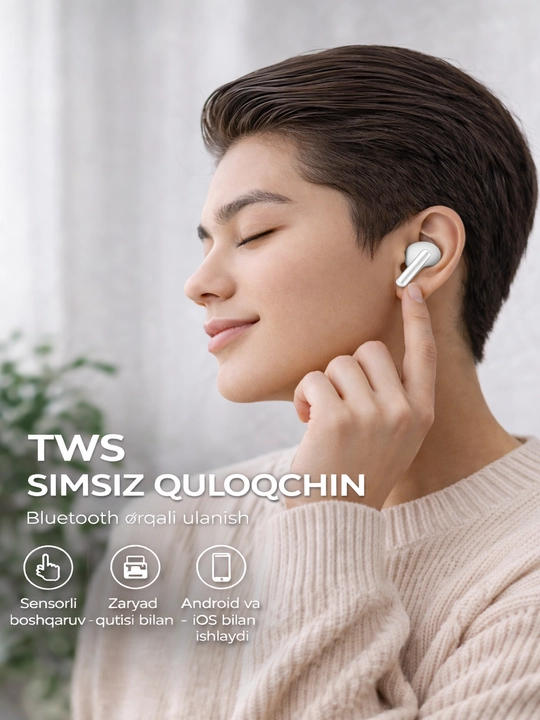 TWS simsiz quloqchin WY-08, Bluetooth, zaryad qutisi bilan, Android va iOS uchun