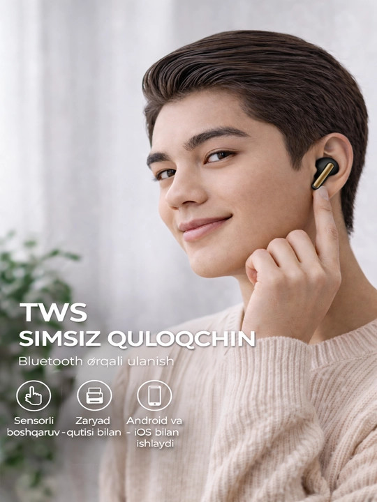 TWS simsiz quloqchin WY-08, Bluetooth, zaryad qutisi bilan, Android va iOS uchun