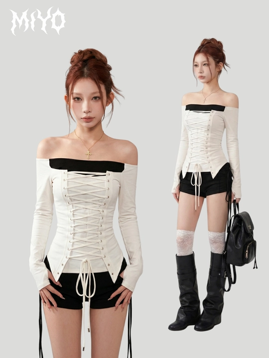 MIYO, Ayollar uchun slim fit longslivlar – gotik osiyo uslubi Y2K - 