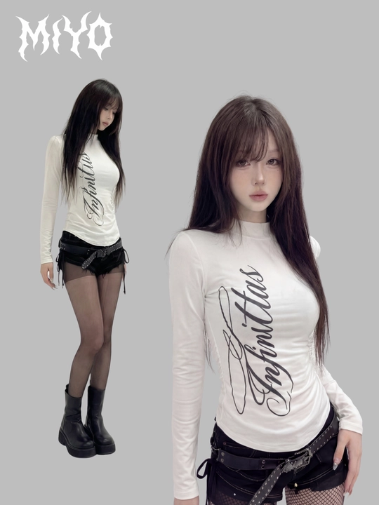 MIYO, Ayollar uchun slim fit longslivlar – gotik osiyo uslubi Y2K - 