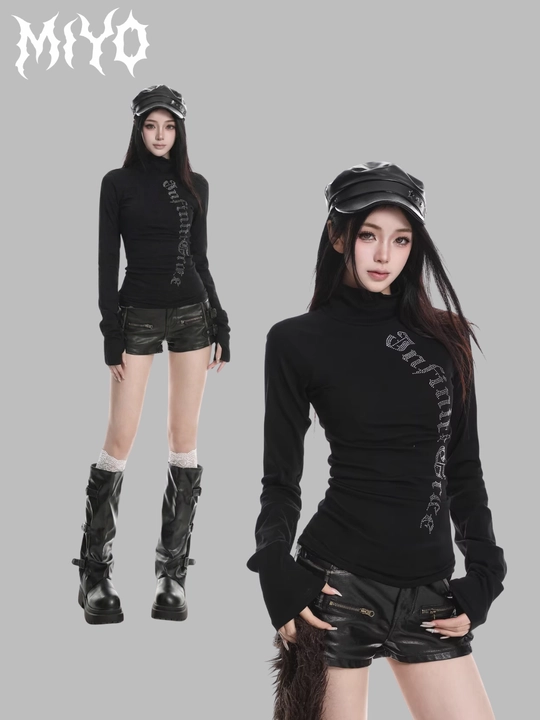 MIYO, Ayollar uchun slim fit longslivlar – gotik osiyo uslubi Y2K - 