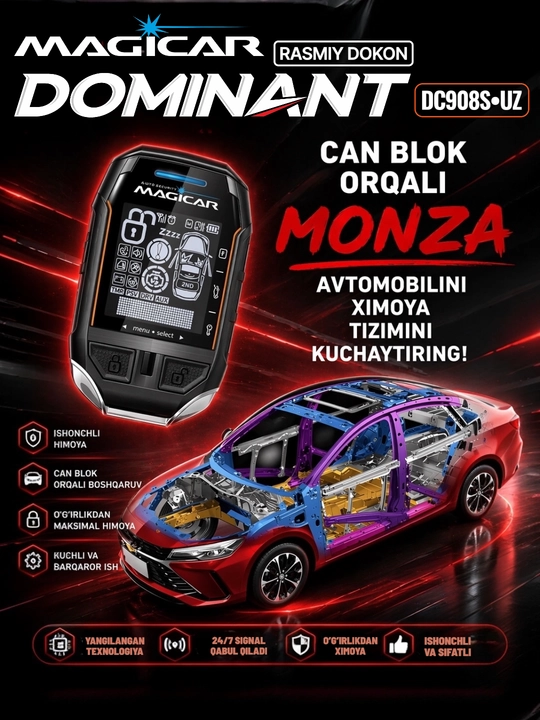 Avtomobil signalizatsiyasi Dominator Magicar DC 908 UZ CAN, masofadan boshqarish pult