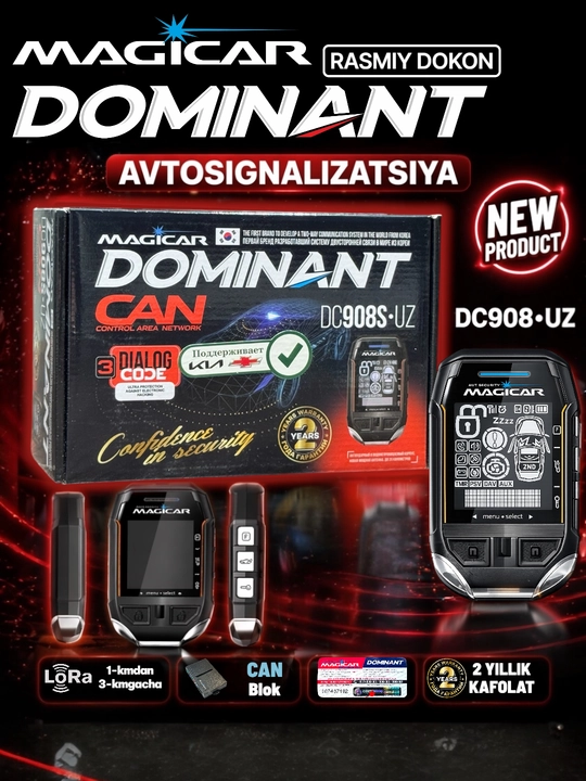Avtomobil signalizatsiyasi Dominator Magicar DC 908 UZ CAN, masofadan boshqarish pult