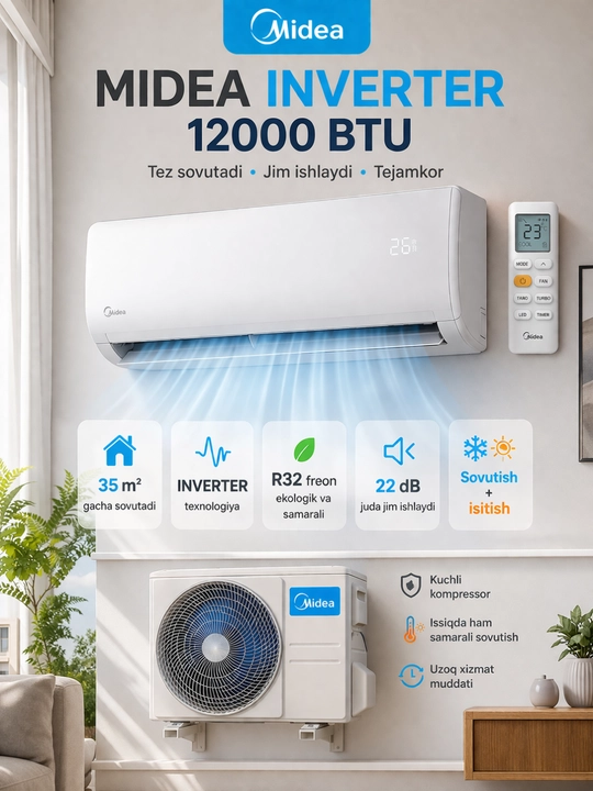 Кондиционер Midea ALBA, инверторный, R32, охлаждение и обогрев, до –15 °C на обогрев - 