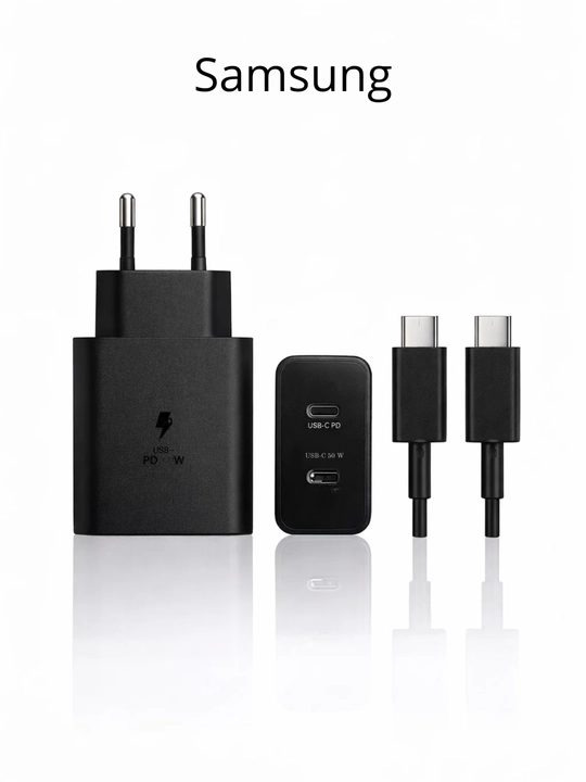 Zaryadlovchi (adapter) + Type-C kabel — tez zaryadlash: 50 Vt, 120 Vt, 150 Vt, 200 Vt