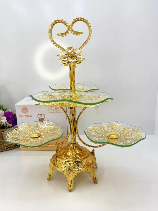 3/4 qavatli oltin meva idishi, shisha + metall, servirovka uchun