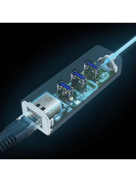 UE330C  USB Type-C orqali ulanadigan 3 portli USB konsentrator va Gigabit Ethernet adapter