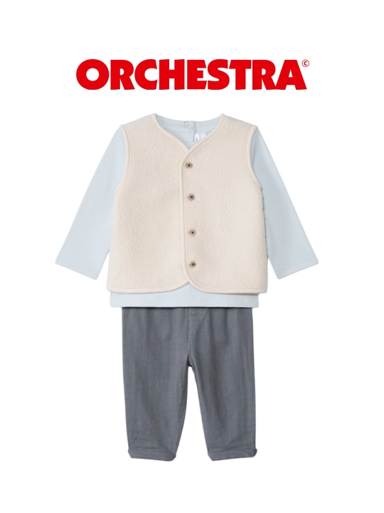 Детский комплект Orchestra (кофта, жилет и брюки), хлопок, серо-бежевый - 