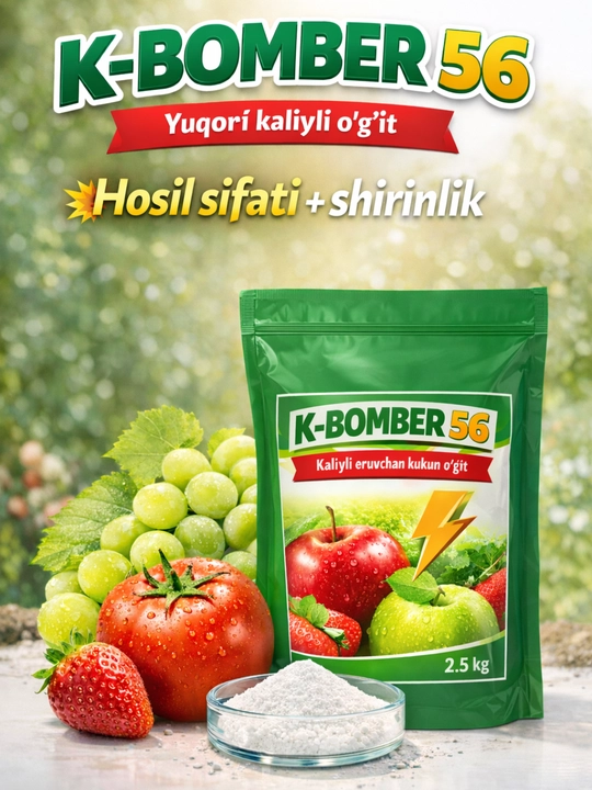 K-BOMBER 56 – yuqori kaliyli suvda eriydigan o‘g‘it
