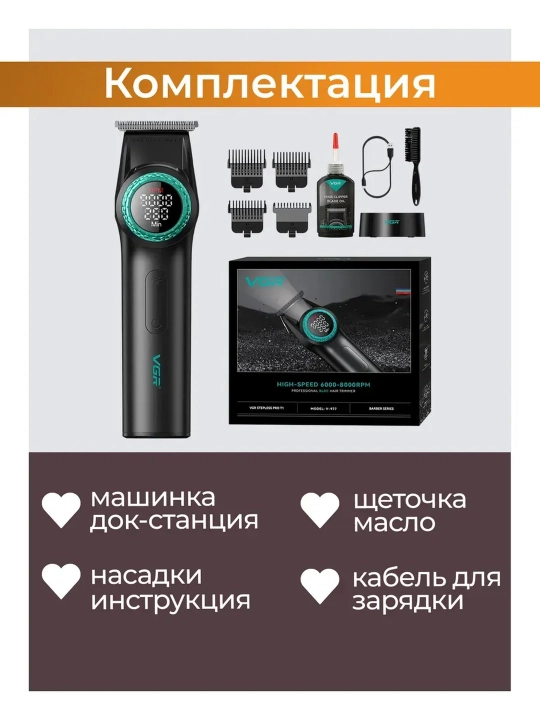 Профессиональная машинка для стрижки волос и бороды VGR, триммер