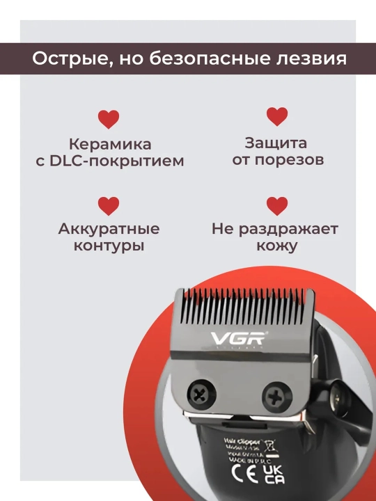 Профессиональная машинка для стрижки волос и бороды VGR, триммер