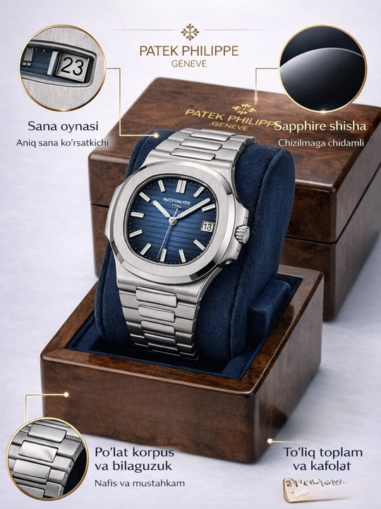 Erkaklar qo‘l soat, brendli, kvartz, kundalik kiyish uchun, Patek Philippe nautilius - 