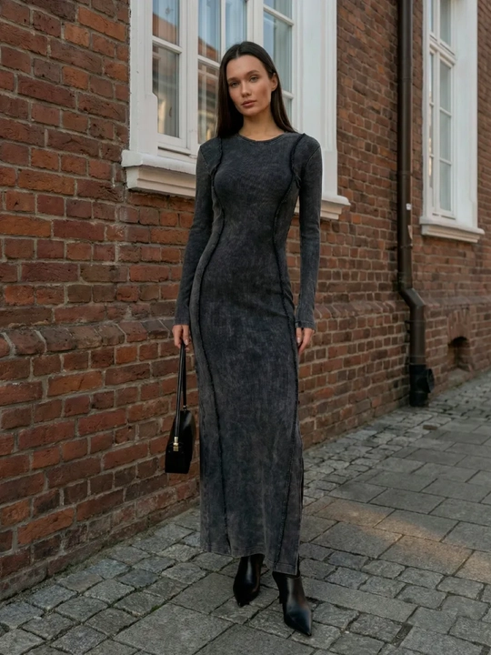 Платье женское длинное, варенка, круглый вырез, ГРЕТА
