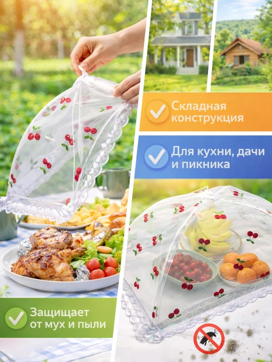 Зонт-сетка для продуктов складной защитный колпак от мух и пыли, крышка для еды на стол