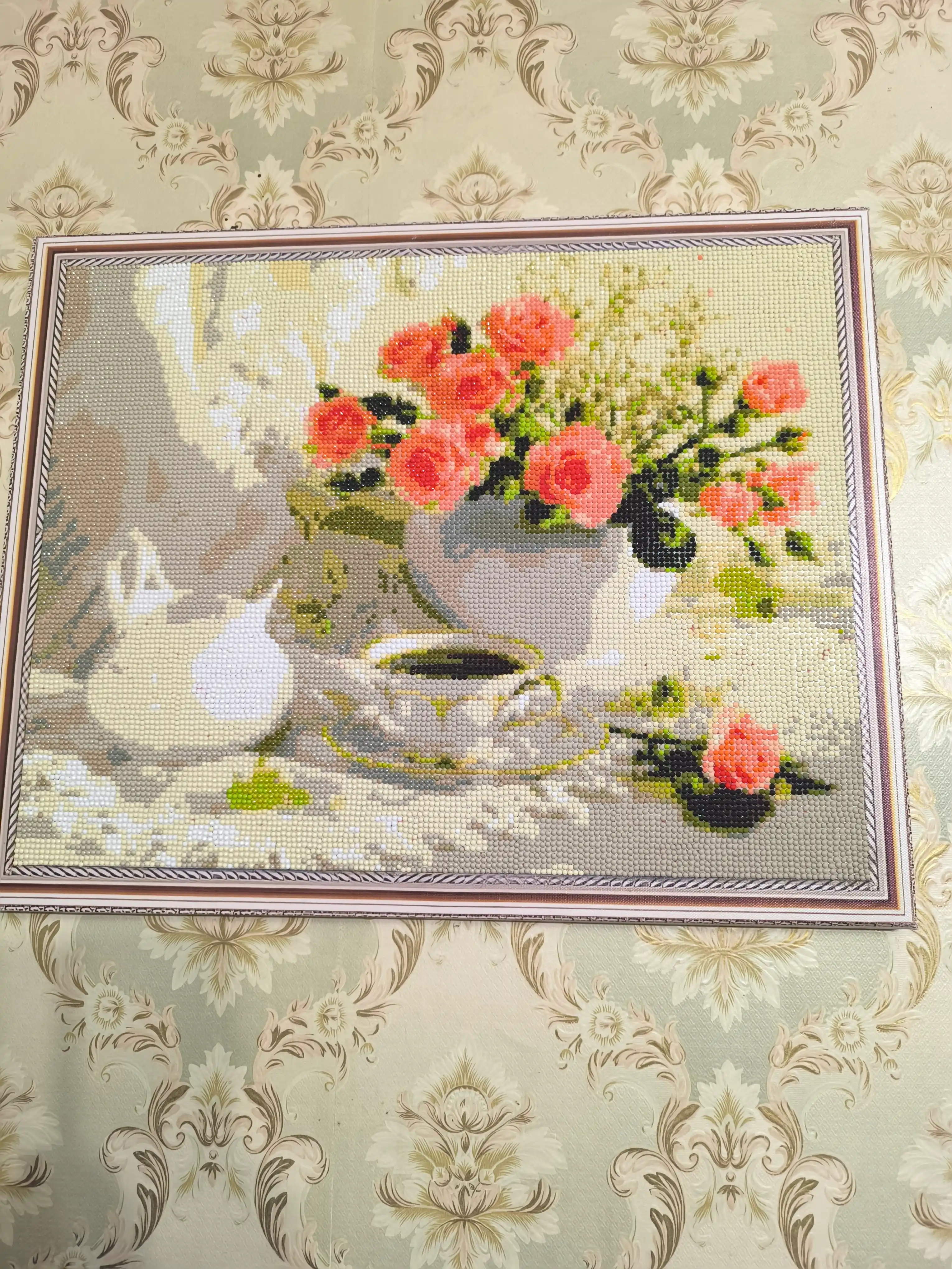 Olmos mozaika, "Gullar" mavzusidagi mozaika, hoshiya ostidagi mato, 40*50 sm
