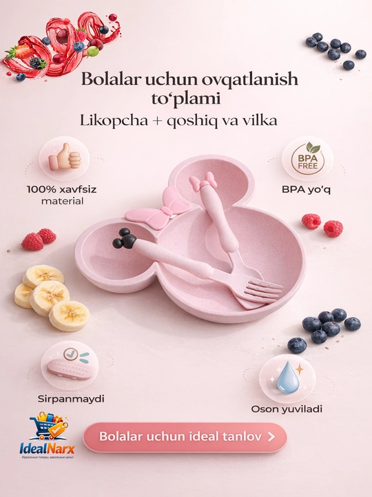 Bolalar uchun ovqatlanish to‘plami likopcha + qoshiq va sanchqi— bolalar idishlari - 