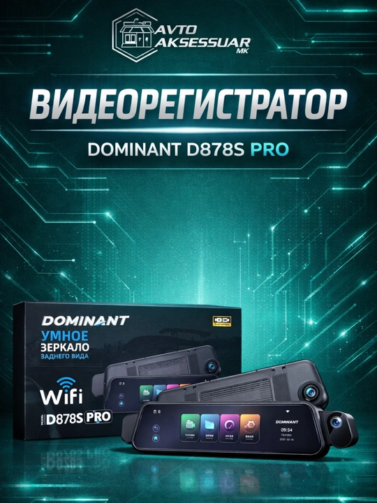 Видеорегистратор DOMINANT D878S PRO для автомобиля, 4K/1080P, 3 камеры, с функцией Wi-Fi - 