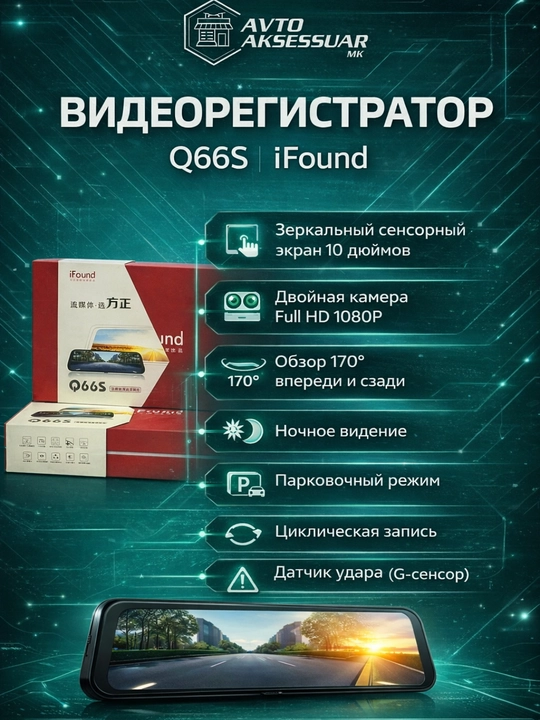 Видеорегистратор IFOUND Q-66 S для автомобиля, черный, компактный корпус