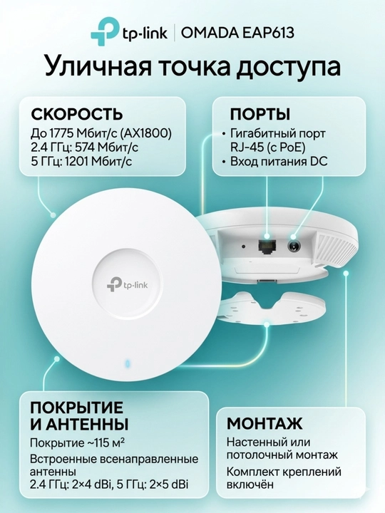 Потолочная точка доступа Omada EAP613 - 