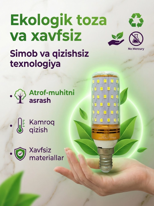 Energiya tejamkor LED lampochka E14, 16W — Uzun umrli (20,000 soat)