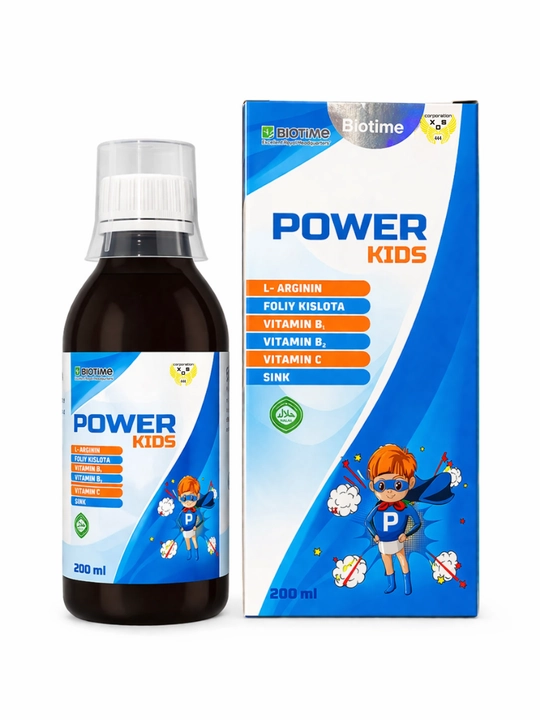 Power Kids Asab tizimi va Immunitet uchun vitaminlar to'plami,L-arginin,Sink,200ml