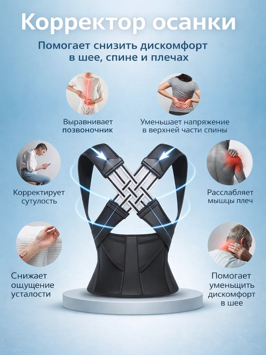 Корректор осанки для спины и плеч — ортопедический, от сутулости, унисекс (44–50)
