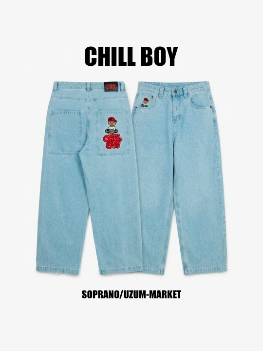Chill Boy keng baggy jinsilar, erkaklar, ayollar va o‘smirlar uchun, o‘lchamlar XXXS–XL - 