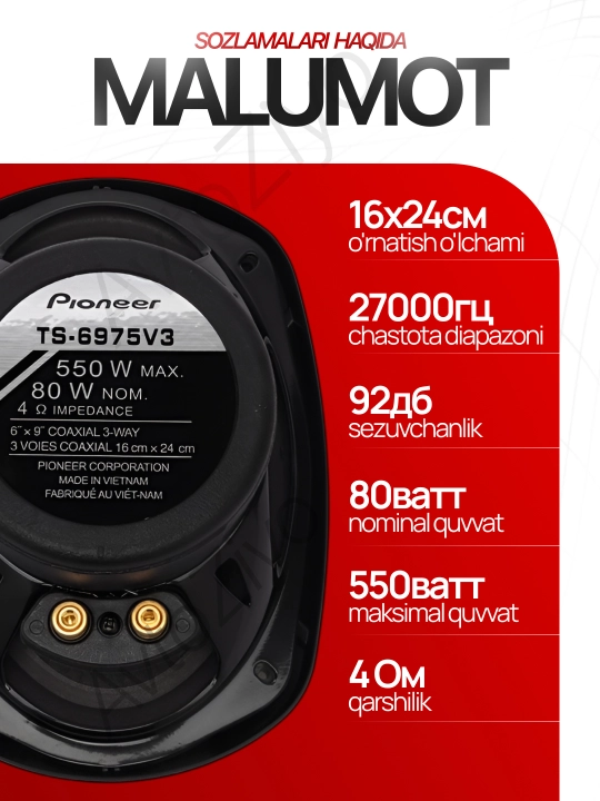 Pioneer V3 champion kolonkasi TS-6975, 550 Vt, usilitel shart emas