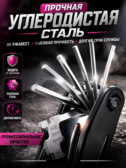 Мультиключ для велосипеда 8–17 мм, Универсальный ключ 16 в 1, гаечный ключ для велосипеда