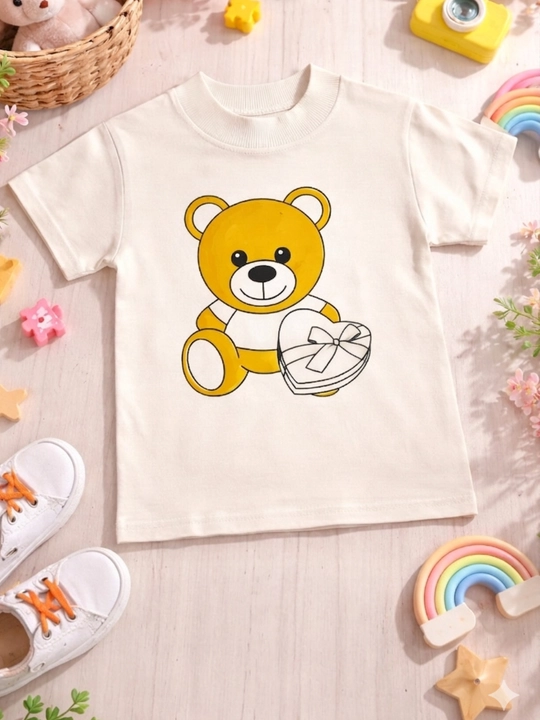 Bolalar uchun yumshoq futbolka, 100% paxta, ayiqcha printli (2-3 yosh)