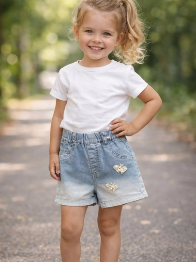 Шорты детские для девочки джинсовые, х/б деним, 1-5лет, рост 80-110 см — PROKIDS-80573-ЗЕЛЕН-4 года