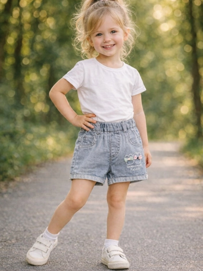 Шорты детские для девочки джинсовые, х/б деним, 1-5лет, рост 80-110 см — PROKIDS-80573-СИНИЙ-4 года