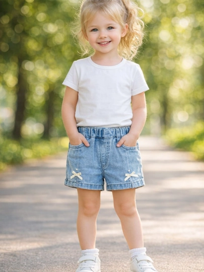 Шорты детские для девочки джинсовые, х/б деним, 1-5лет, рост 80-110 см — PROKIDS-80573-РОЗОВ-4 года