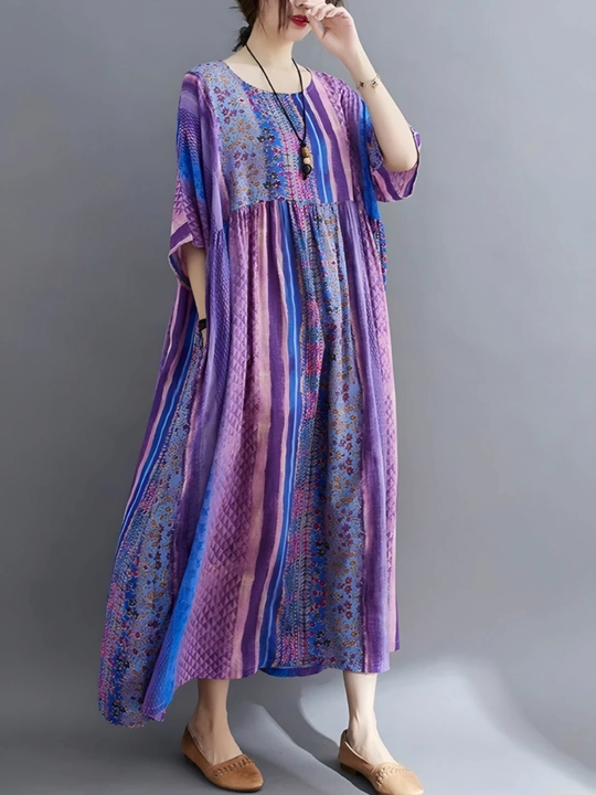 Платье, фасон свободного BOHO стиля, соответствующий размерам L, XL, XXL, XXXL