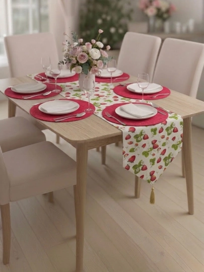 Turkiya Duck matodan Ranner 177x40 sm va tarelka uchun 31 smli bezakli va raner, dasturxon - 