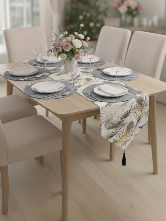 Turkiya Duck matodan Ranner 177x40 sm va tarelka uchun 31 smli bezakli va raner, dasturxon - 