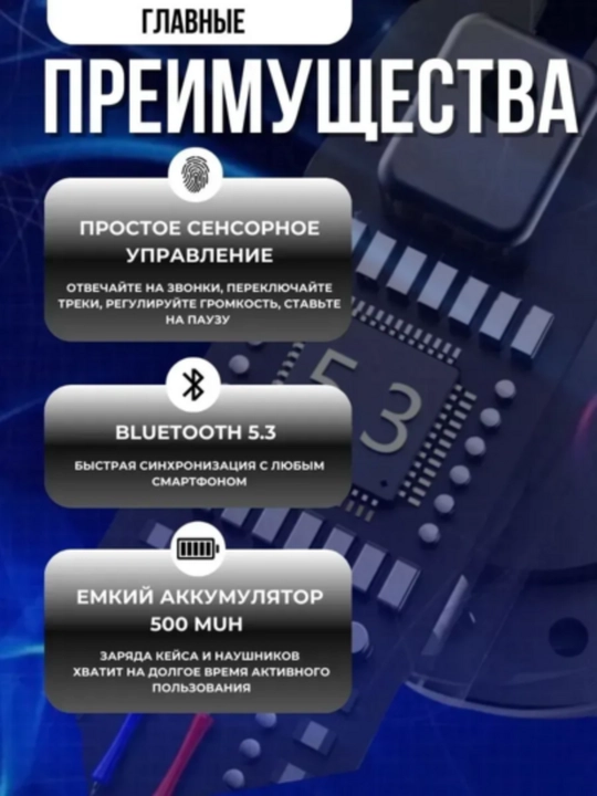 Simsiz quloqchin TWS Bluetooth 5.3 sensorli boshqaruv, kuchli ovoz