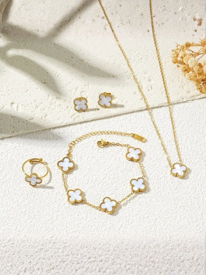 Коллекция украшений Van Cleef, колье, серьги, кольцо, цепочка для женщин — BARETTE-VCSETS-КРЕМОВ