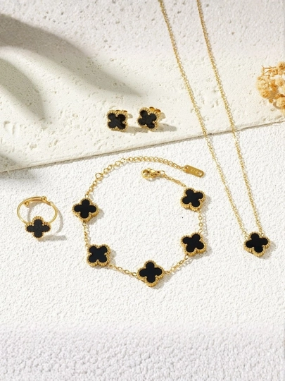 Коллекция украшений Van Cleef, колье, серьги, кольцо, цепочка для женщин — BARETTE-VCSETS-ЧЕРНСТЕ