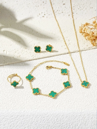Коллекция украшений Van Cleef, колье, серьги, кольцо, цепочка для женщин — BARETTE-VCSETS-ТЕМНЗЕЛ