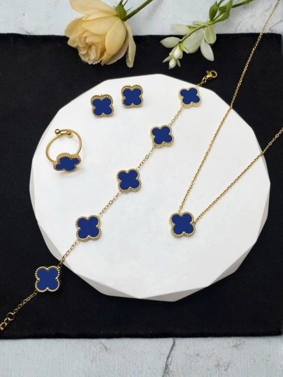 Коллекция украшений Van Cleef, колье, серьги, кольцо, цепочка для женщин — BARETTE-VCSETS-СИНИЙ